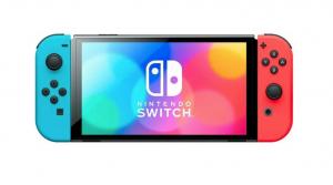 Nintendo Switch OLED with Neon Blue and Neon Red Joy-Con